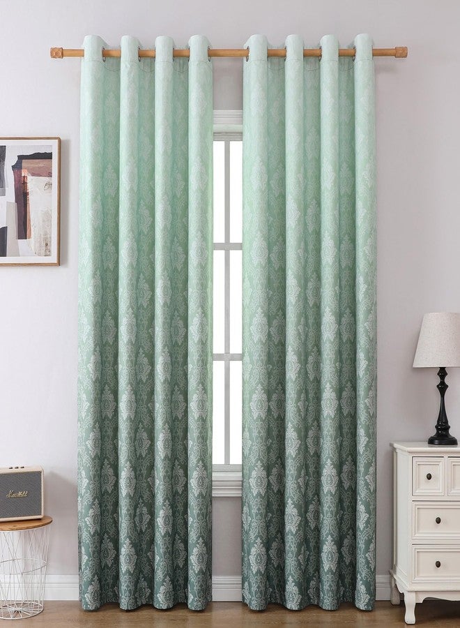 Flyfun Medallion Ombre Blackout Curtains 84 Inch Long, Thermal Insulated Energy Saving Grommet Bedroom Curtains 2 Panel Sets, Damask Pattern (Green, 52W x 84L) - Image 1